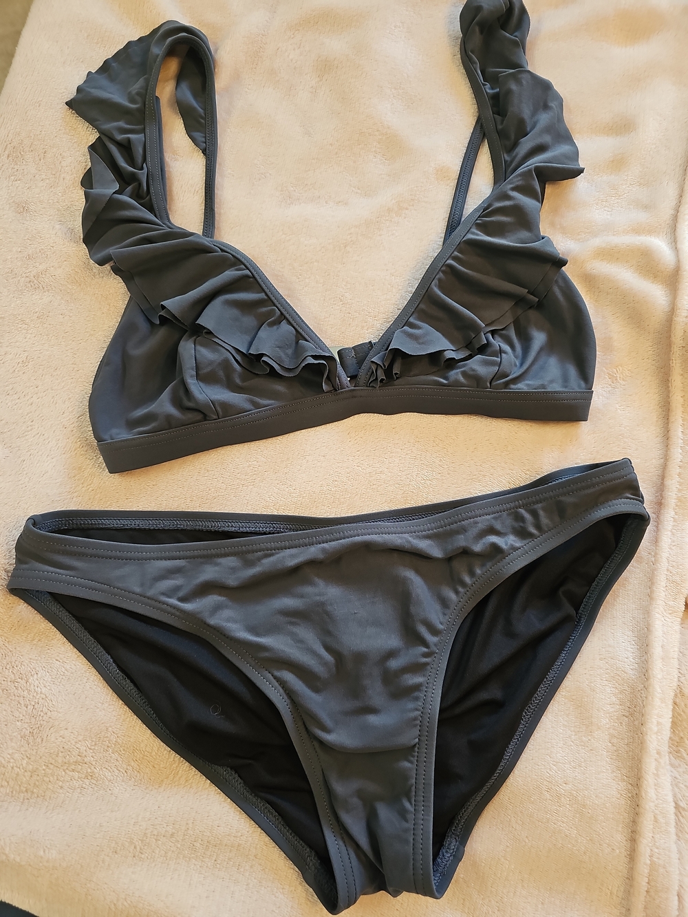 Michael Kors Ruffle-Trim Bikini Set in Charcoal Gray